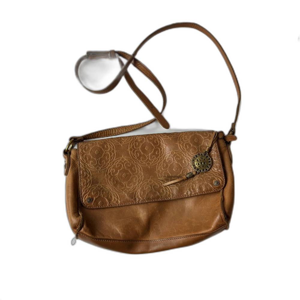 The Sak Womens Ojai Purse 100% Leather Cognac Brown Embossed Tooled
